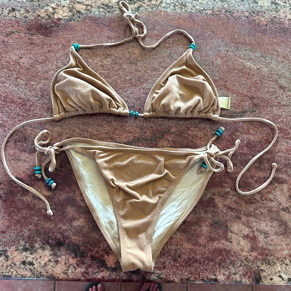 RARE/VINTAGE Billabong Faux-Suede Buckskin Bikini w/Turquoise Beading.Size M.